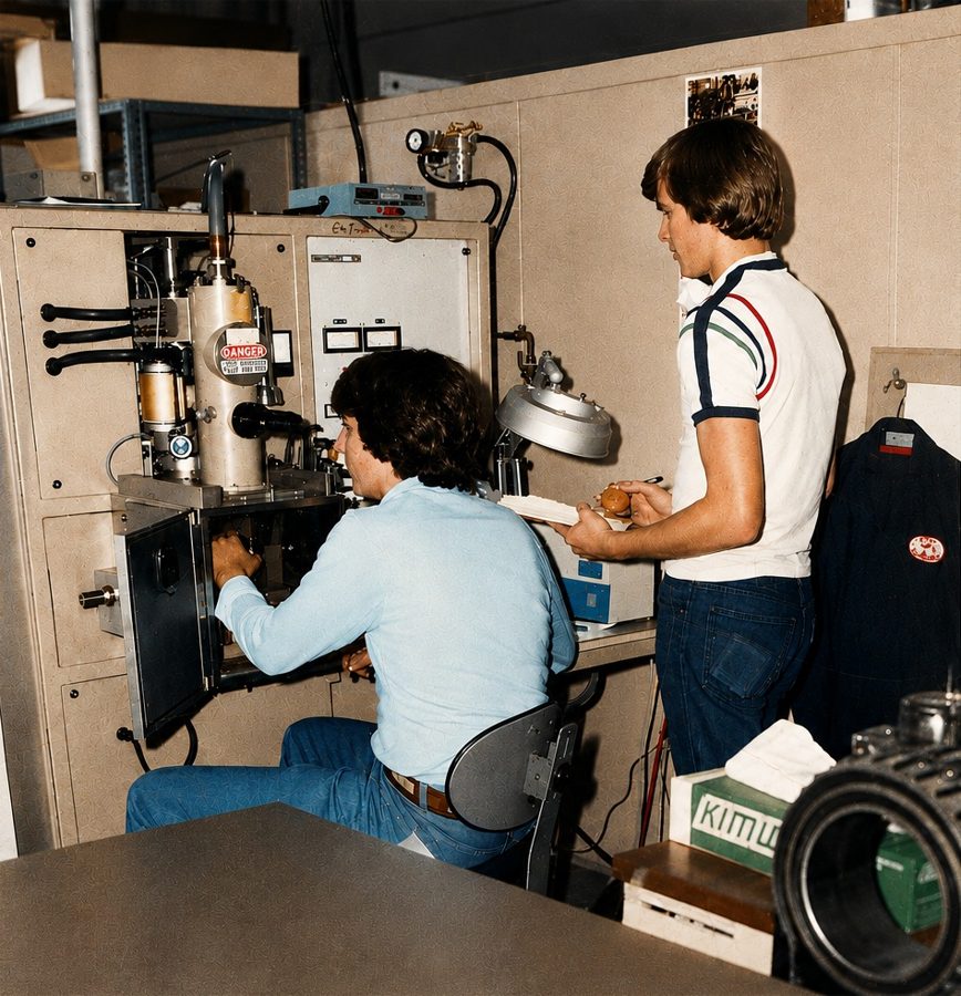 Steven DeLalio at age 16 at an electron beam welder at EB Industries